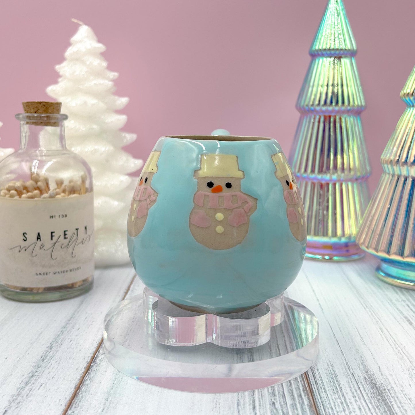 Pink Snowman 12 Ounce Ceramic Mug