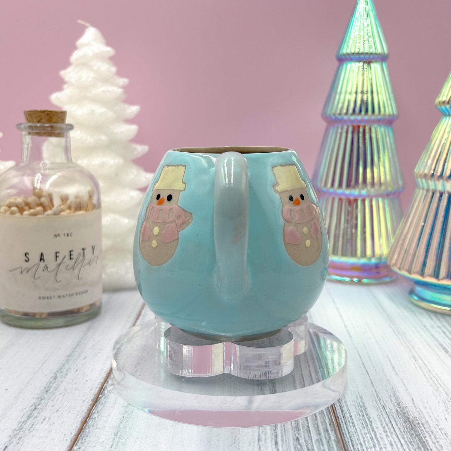 Pink Snowman 12 Ounce Ceramic Mug