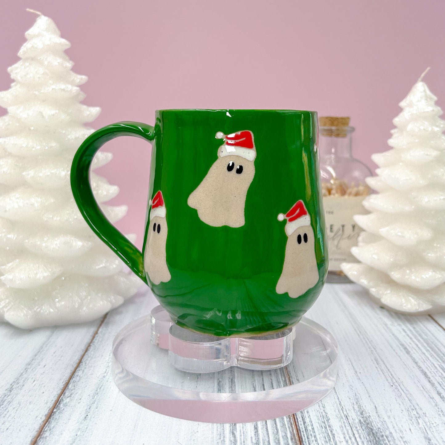 Green Santa Hat Ghost Mug