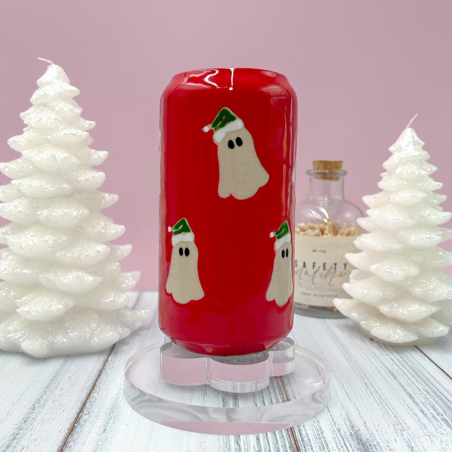 Red Santa Hat Ghost Tumbler Mug