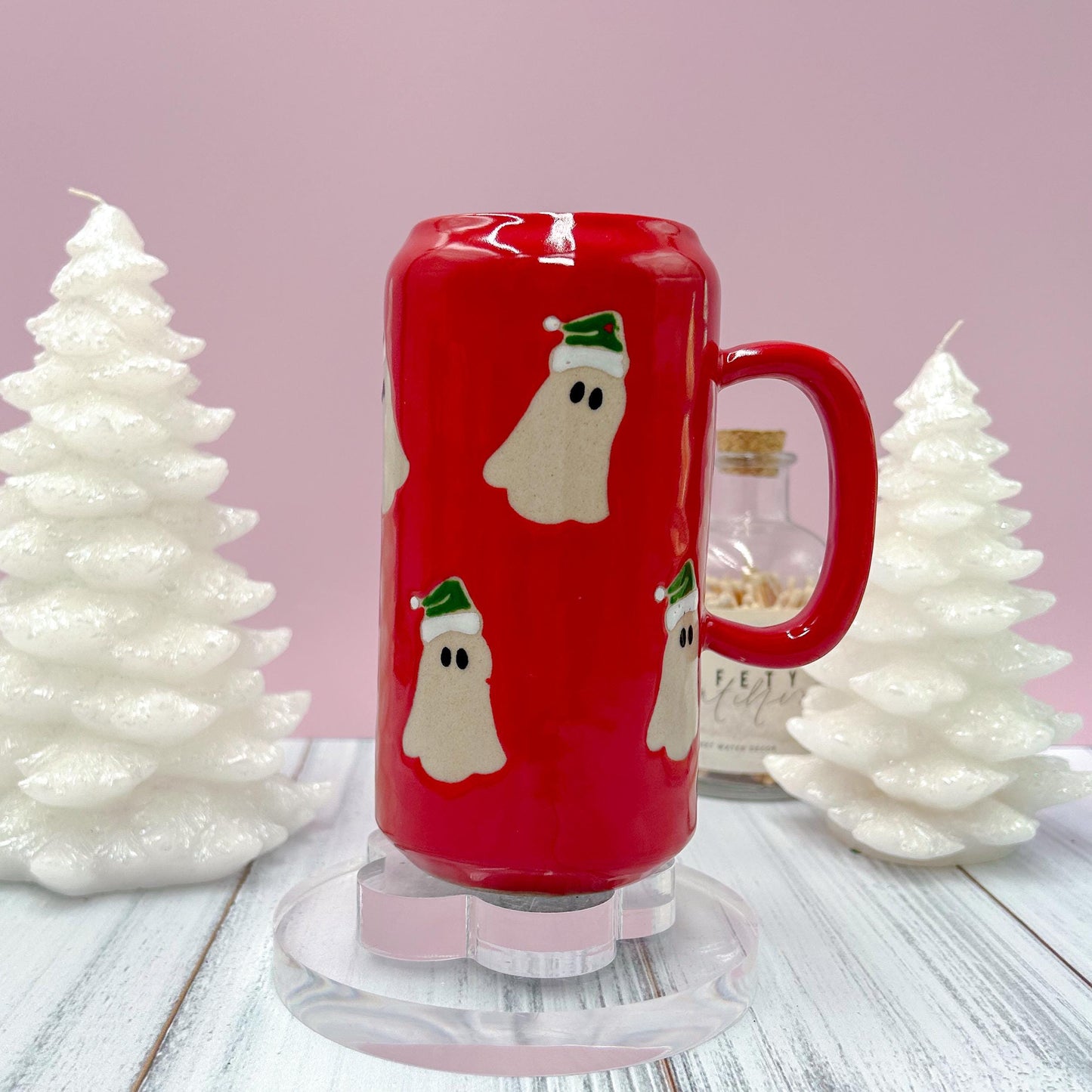 Red Santa Hat Ghost Tumbler Mug