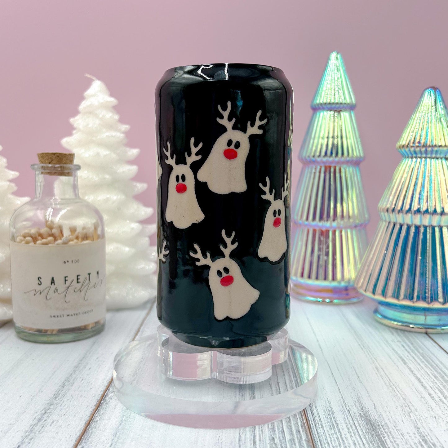 Black Reindeer Ghost Tumbler Mug
