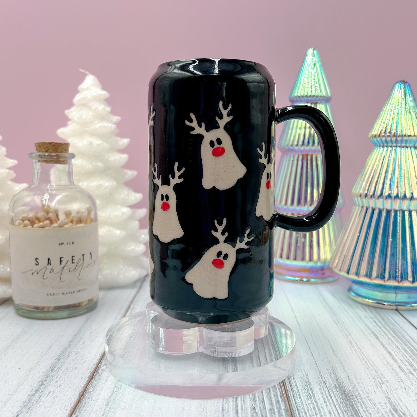 Black Reindeer Ghost Tumbler Mug