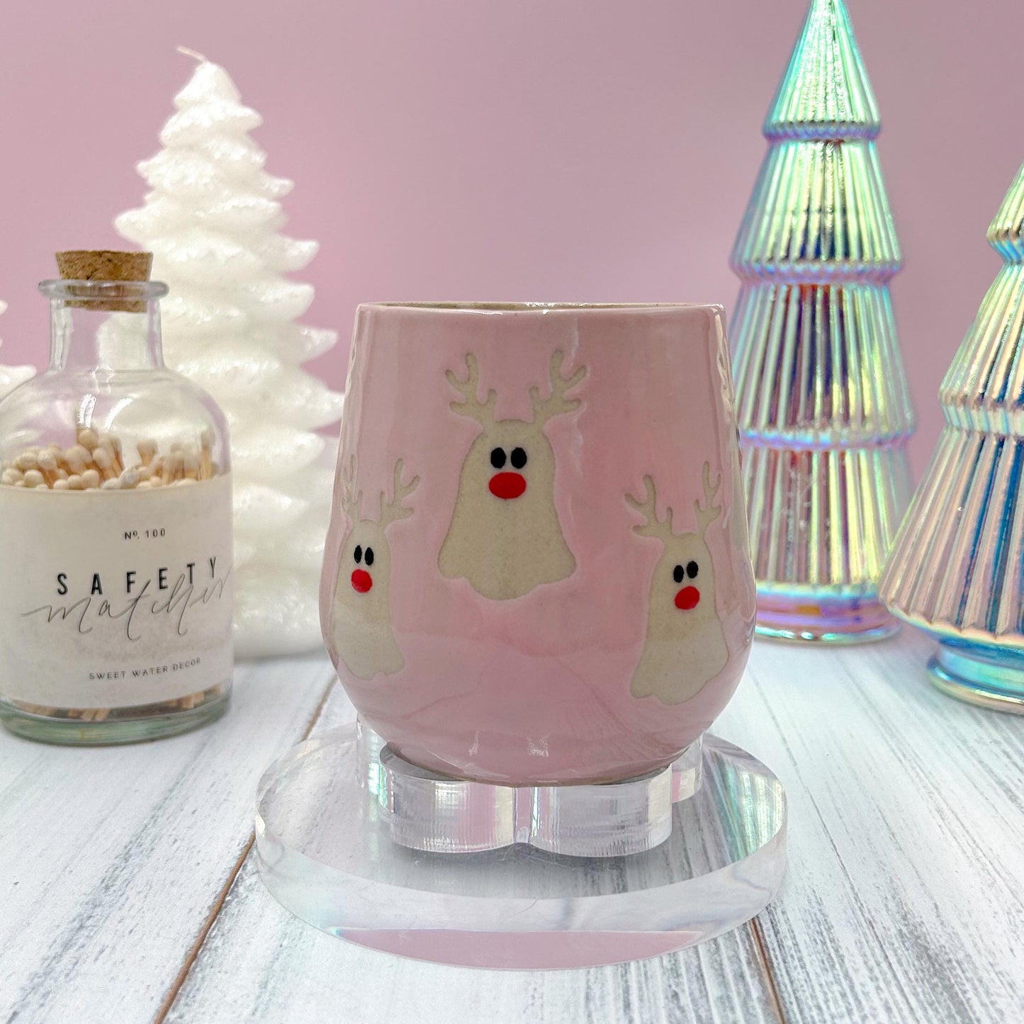 Pink Reindeer Ghost Mug