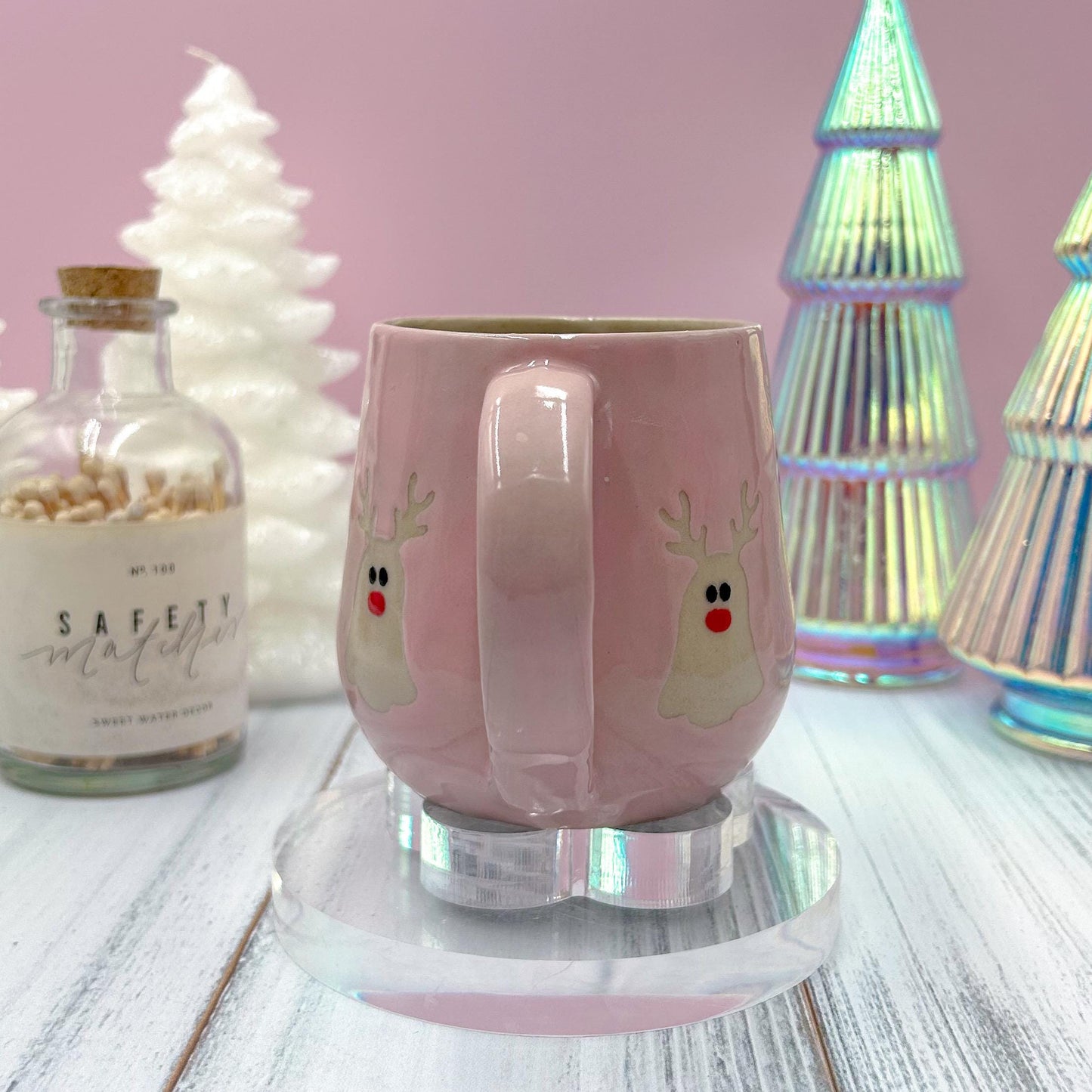 Pink Reindeer Ghost Mug