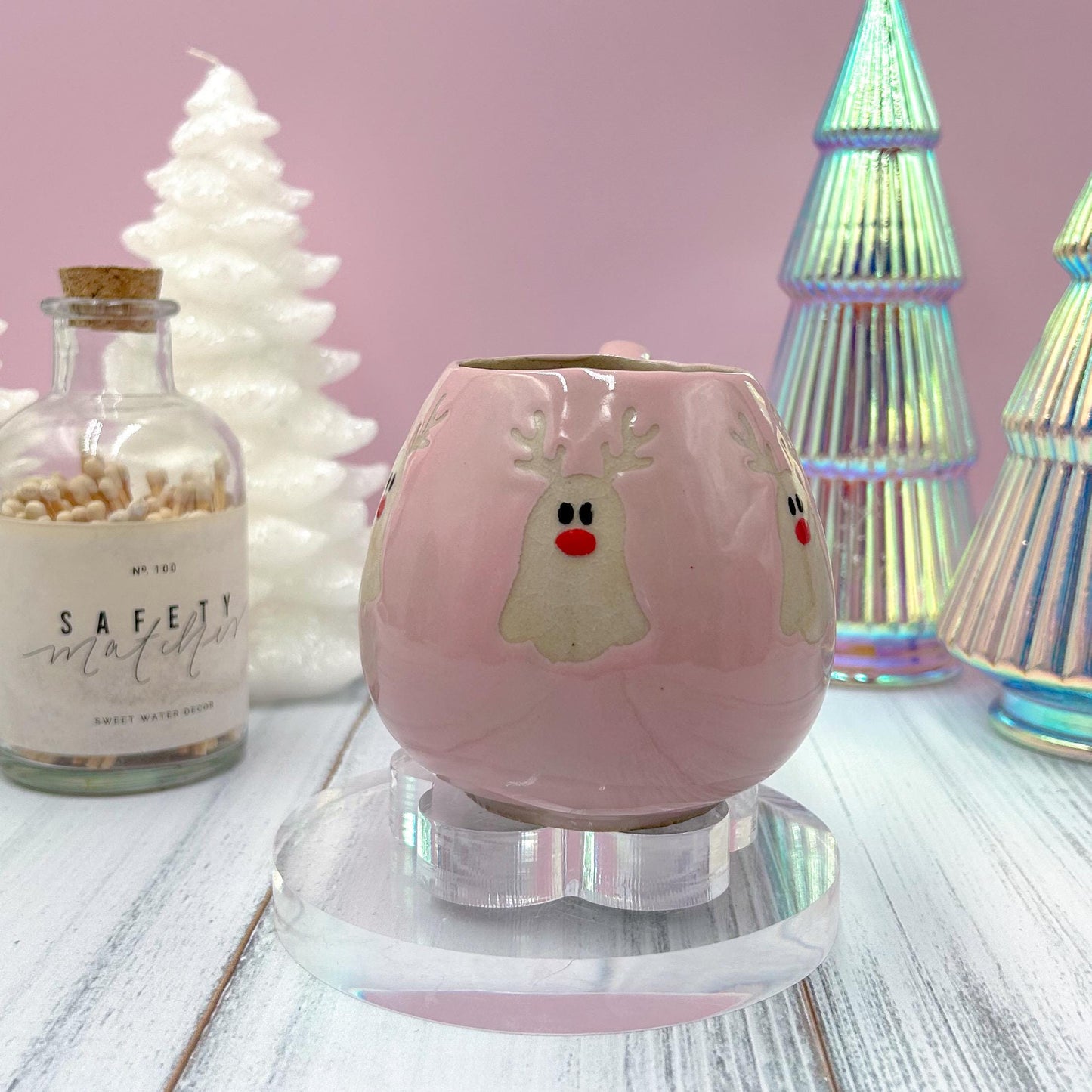 Pink Reindeer Ghost 12 oz Mug