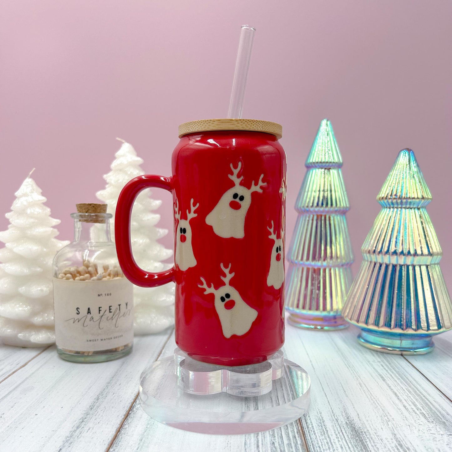 Red Reindeer Ghost Tumbler Mug