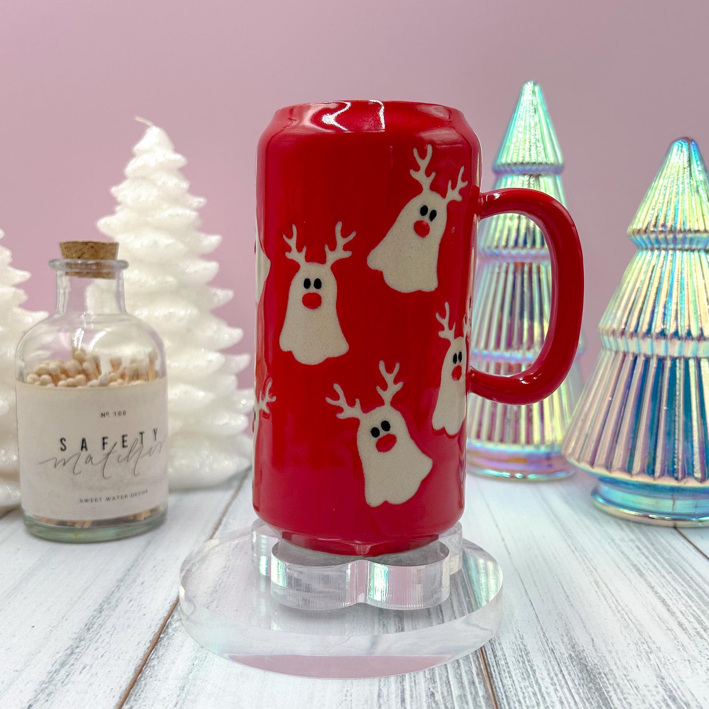 Red Reindeer Ghost Tumbler Mug