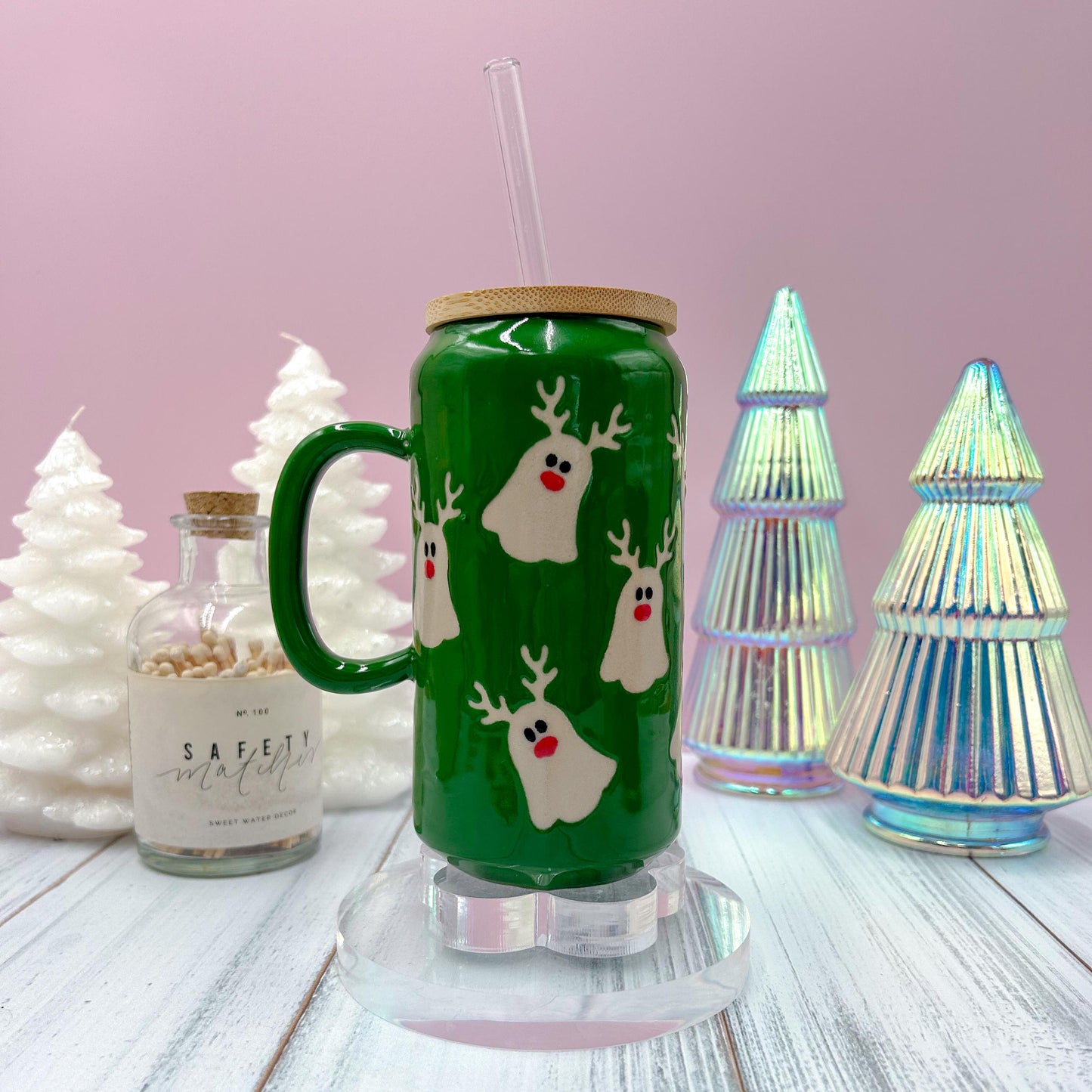 Green Reindeer Ghost Tumbler Mug