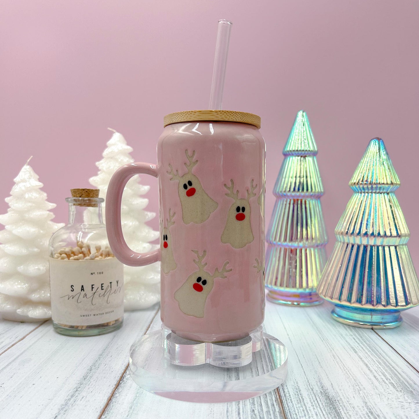 Pink Reindeer Ghost Tumbler Mug