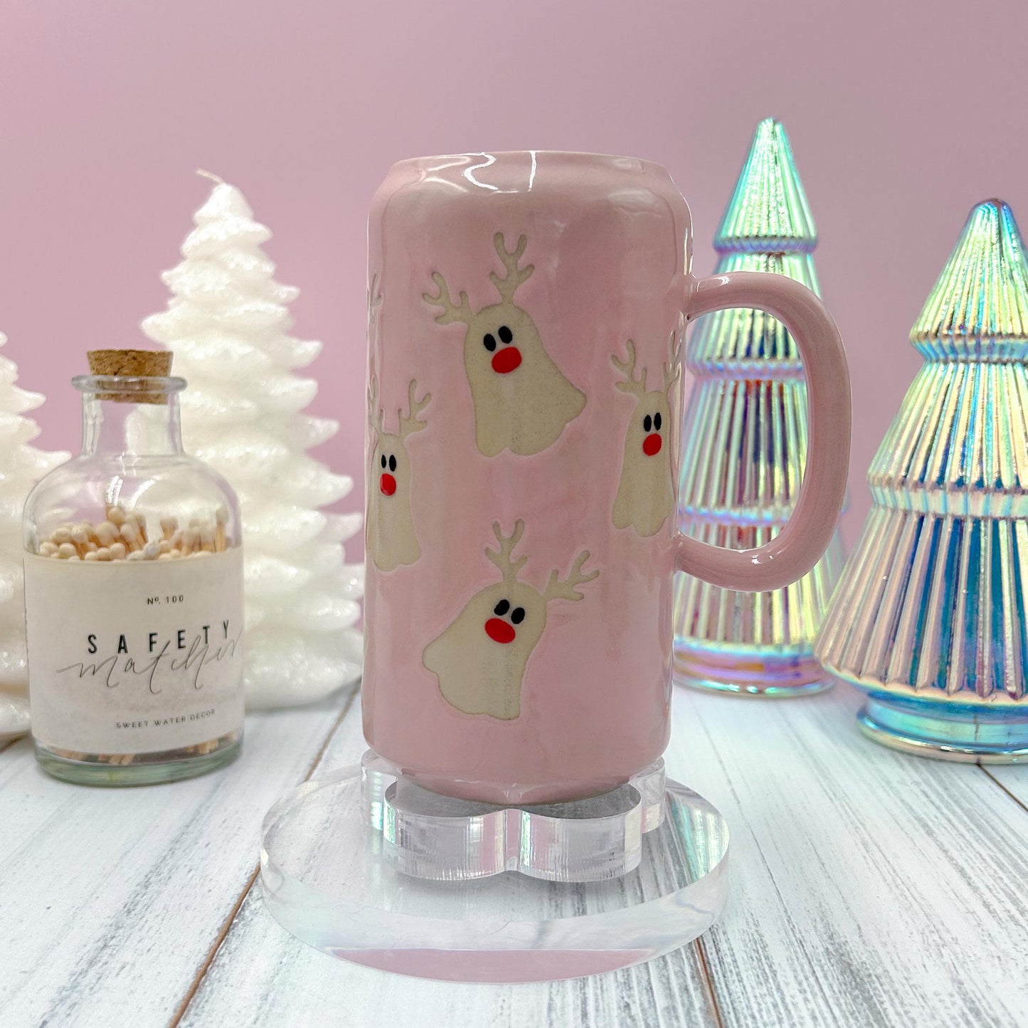 Pink Reindeer Ghost Tumbler Mug