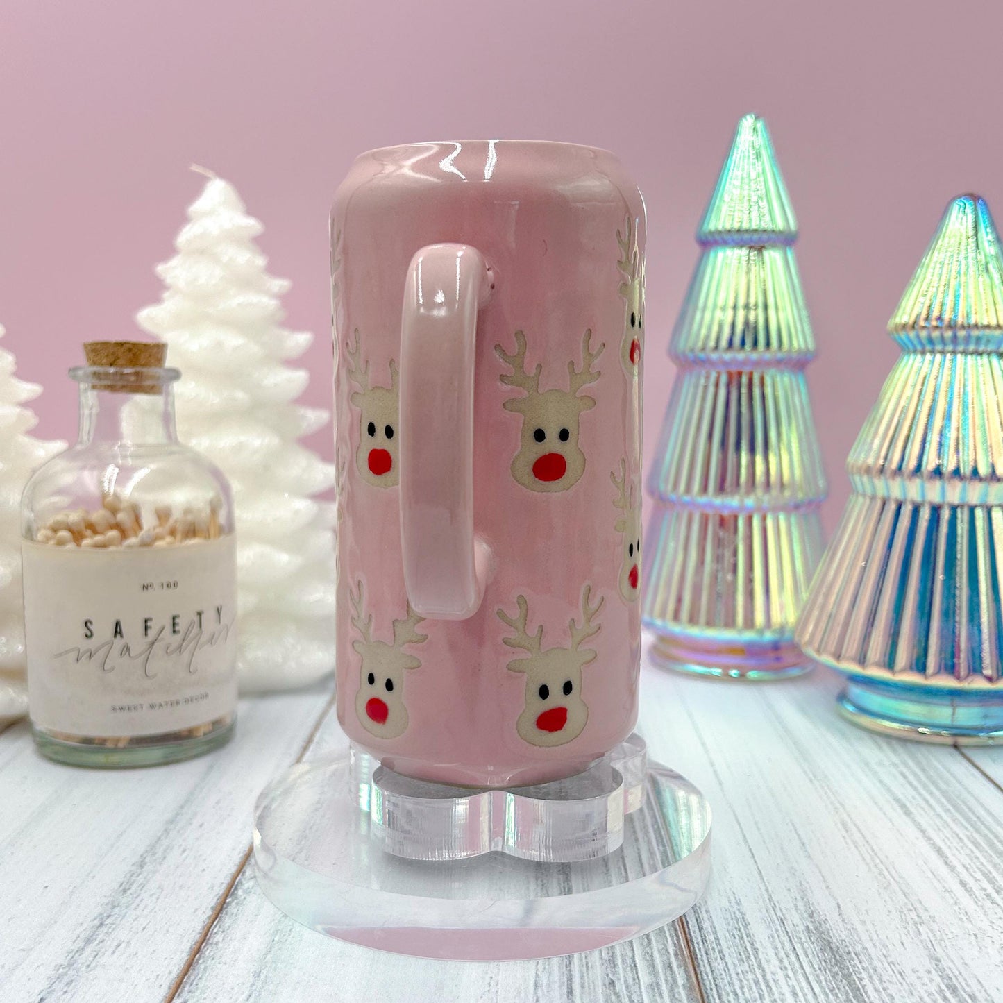 Pink Reindeer Christmas Mug