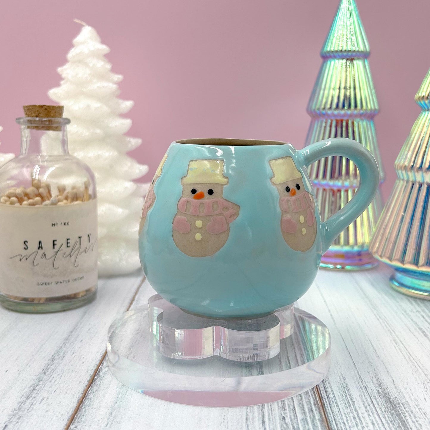 Pink Snowman 12 Ounce Ceramic Mug