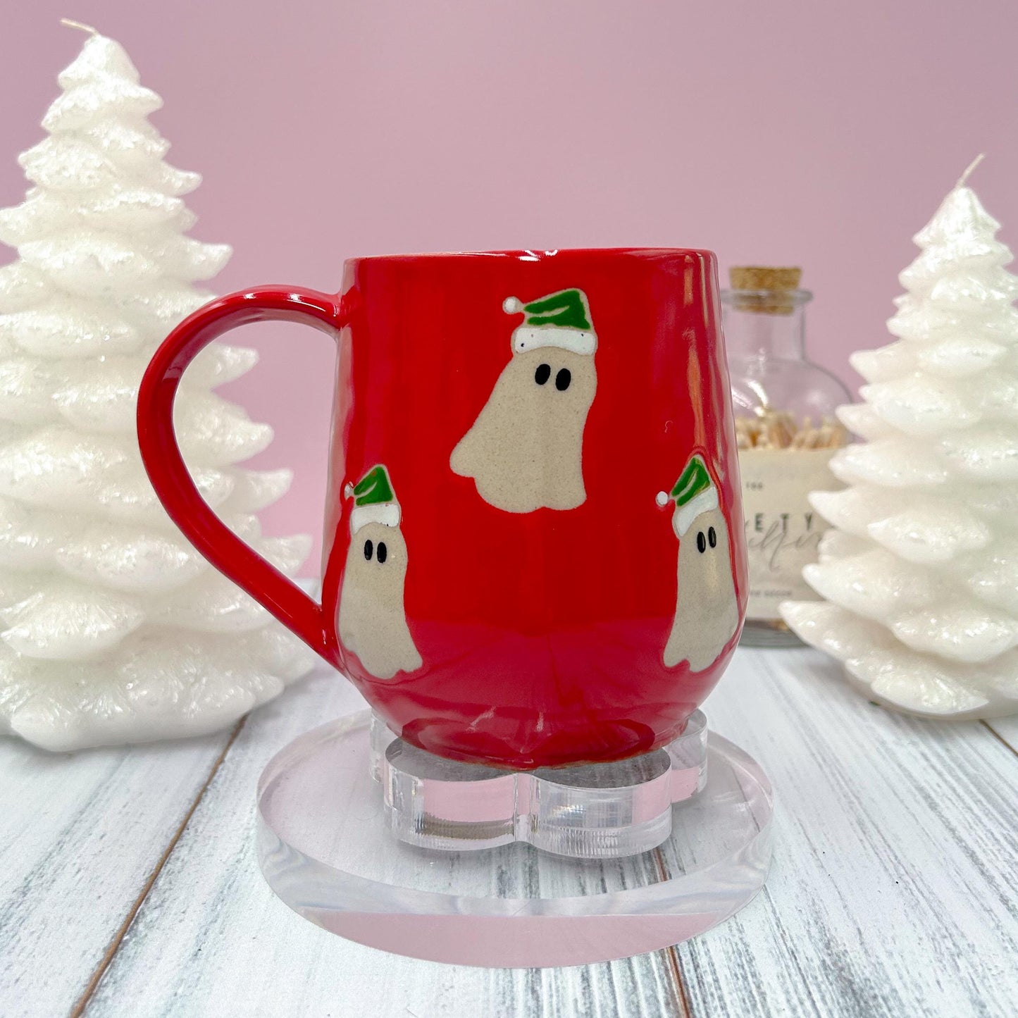 Red Santa Hat Ghost Mug
