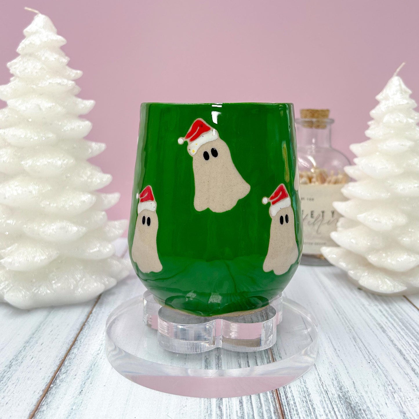 Green Santa Hat Ghost Mug