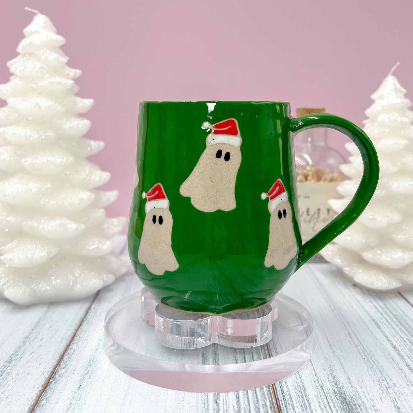 Green Santa Hat Ghost Mug