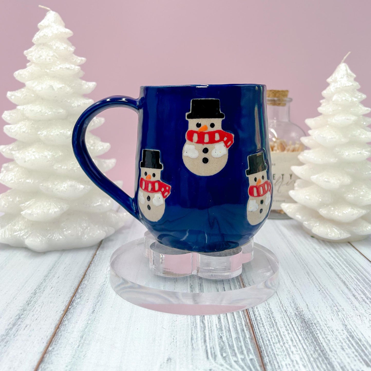 Dark Blue Snowman Ceramic Coffee Mug