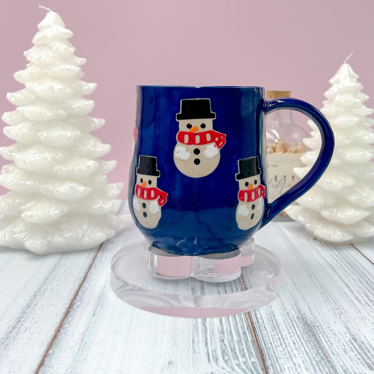 Dark Blue Snowman Ceramic Coffee Mug