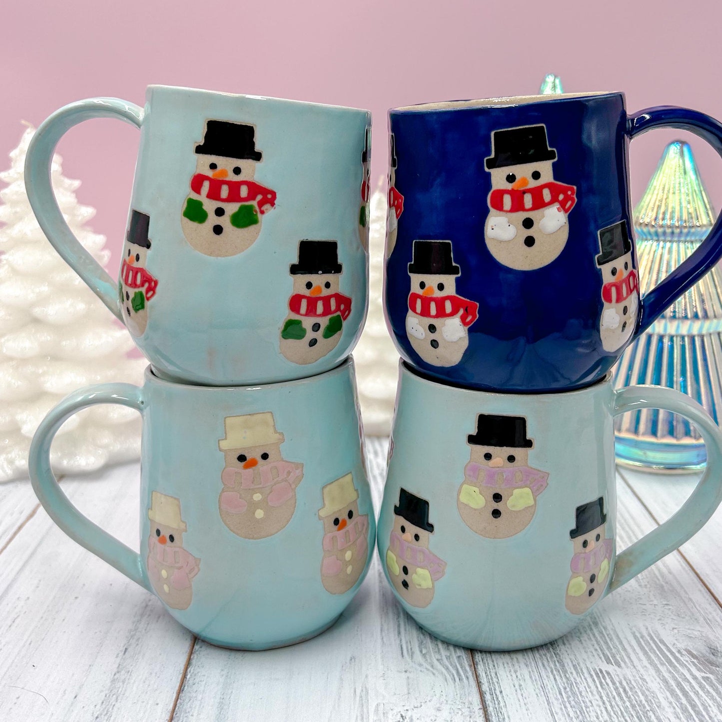 Dark Blue Snowman Ceramic Coffee Mug