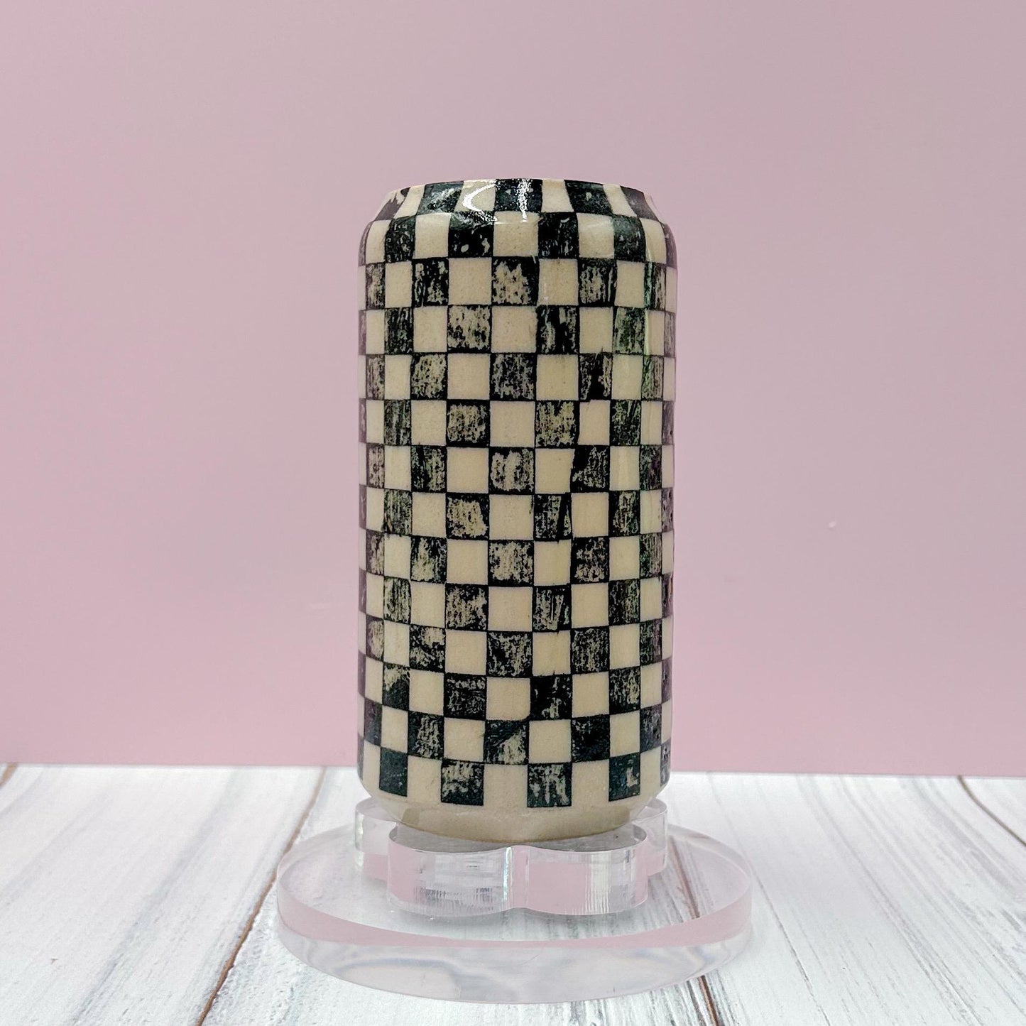 Black Retro Checkered Tumbler With Lid, Groovy Coffee Cup, Retro Teacher Appreciation Gift, Checkerboard Mug, Teen Girl Birthday Gifts