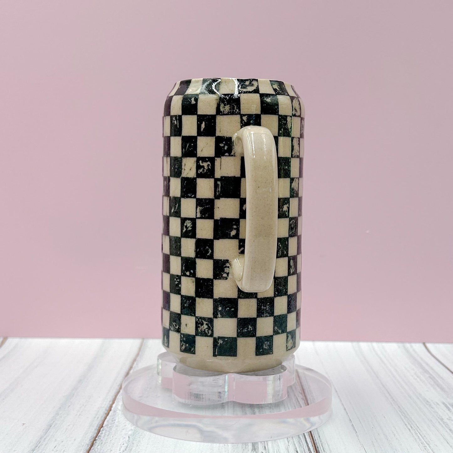 Black Retro Checkered Tumbler With Lid, Groovy Coffee Cup, Retro Teacher Appreciation Gift, Checkerboard Mug, Teen Girl Birthday Gifts