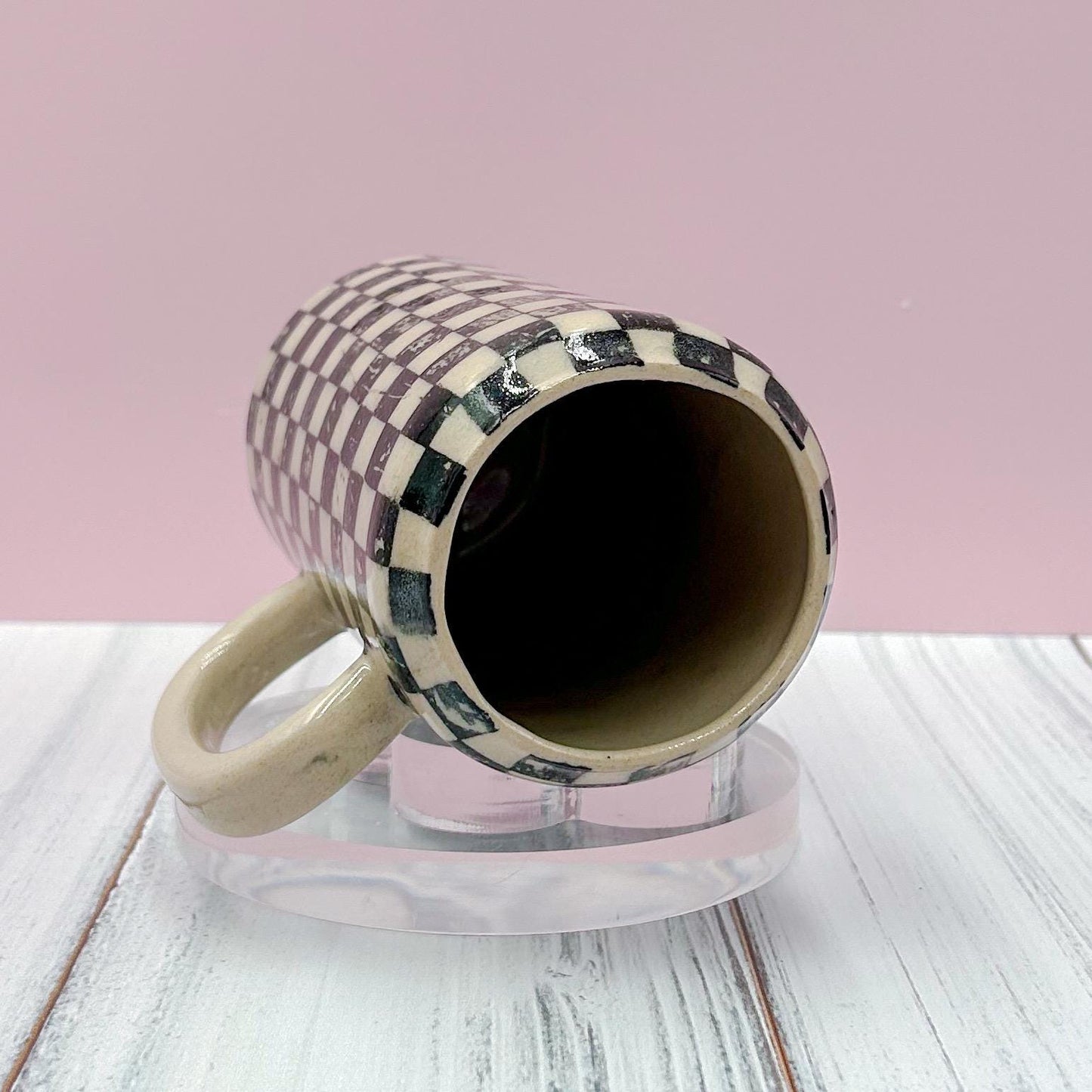 Black Retro Checkered Tumbler With Lid, Groovy Coffee Cup, Retro Teacher Appreciation Gift, Checkerboard Mug, Teen Girl Birthday Gifts