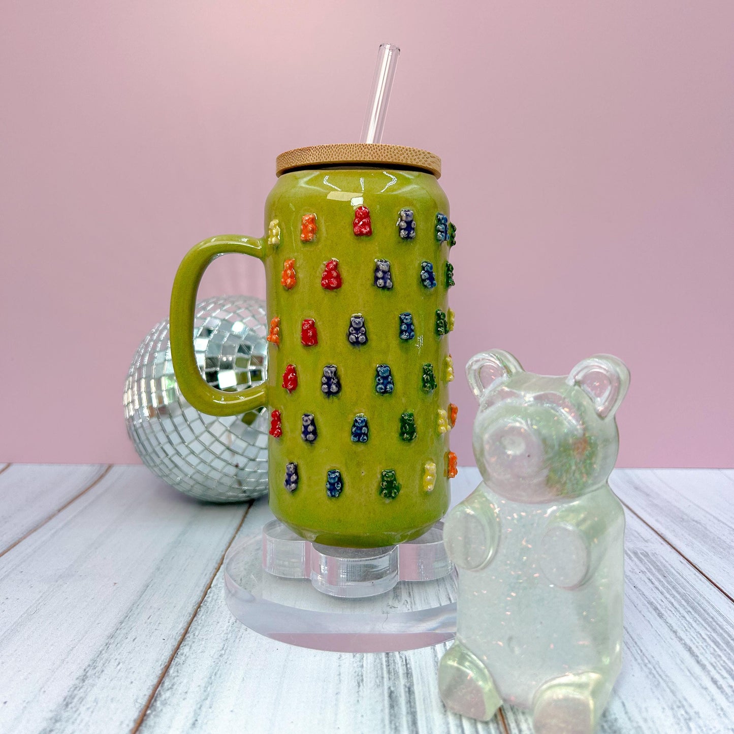 Lime Green Gummy Bear Tumbler Ceramic Mug, Ceramic Coffee Mug Handmade, Gummy Bear Lovers, Gummy Bear Mug For Mom, Gummy Bear cup, Gift mom