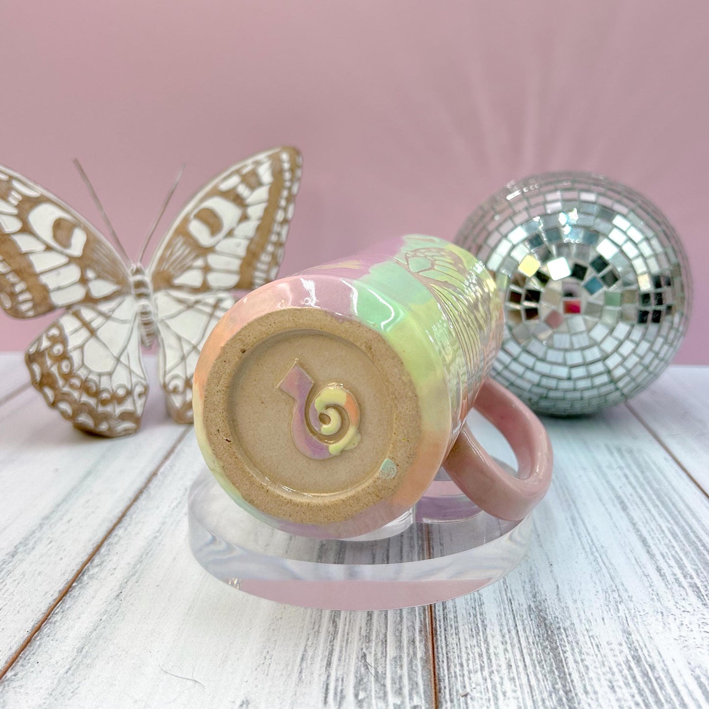 Rainbow Ombré Butterfly Tumbler Mug, Handmade Ceramic Mug, Ceramics Pottery Mugs, Stoneware Mug, Large Coffee Mug, Monarch Butterfly Mug