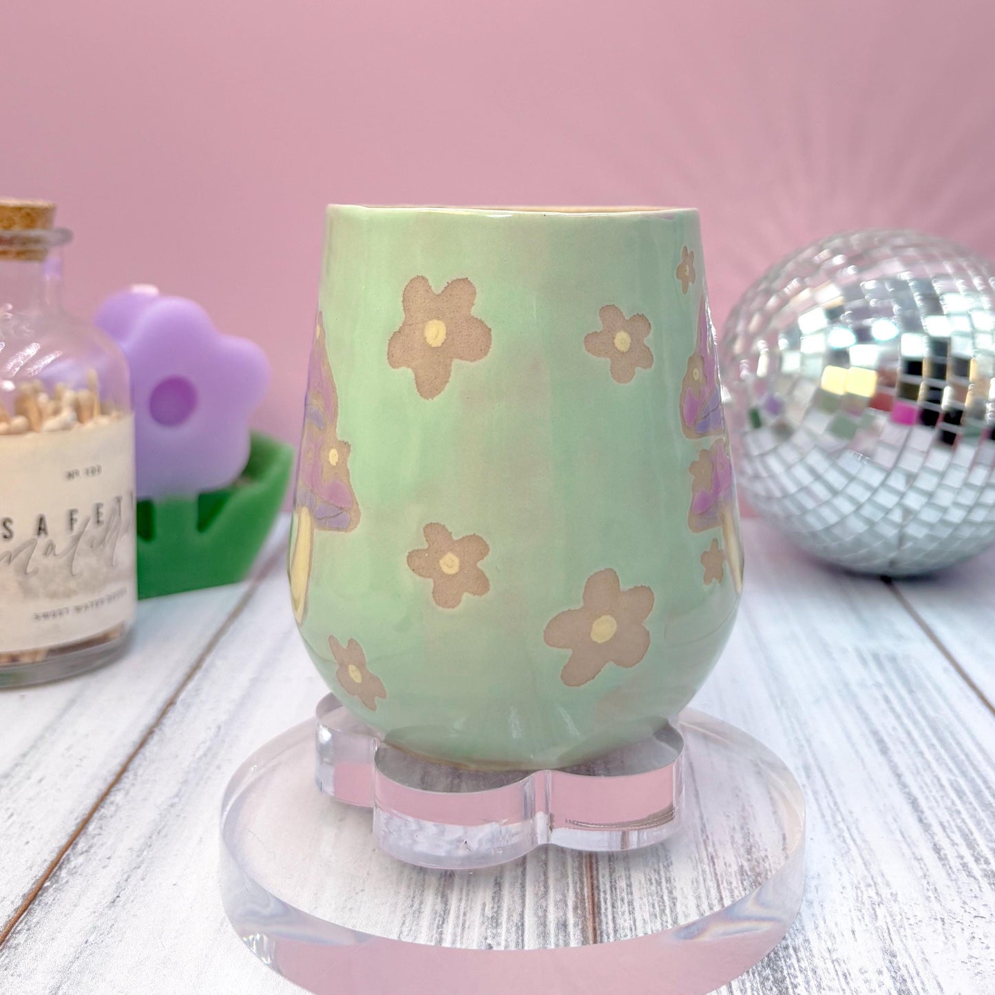 Aqua Mushroom Ceramic Mug, Cottagecore Coffee Mug, Hippie Birthday Gift Friend, Retro Mug, Mushroom Lovers Gift, Gardener Gift