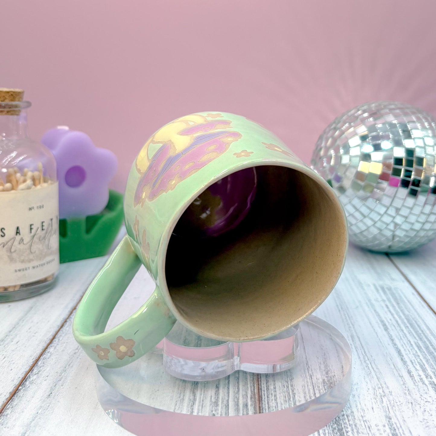 Aqua Mushroom Ceramic Mug, Cottagecore Coffee Mug, Hippie Birthday Gift Friend, Retro Mug, Mushroom Lovers Gift, Gardener Gift