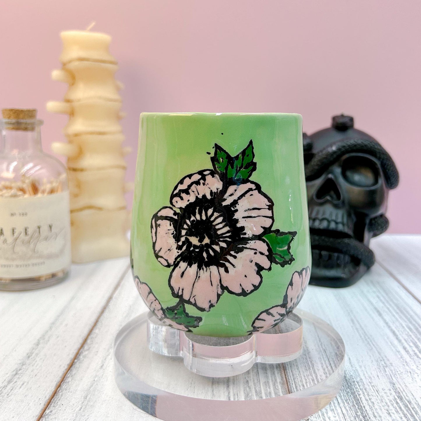 Green Peony Ceramic Mug, Handmade Ceramic Mug, Ceramic Pottery Mugs, Stoneware Mug, Large Coffee Mug, Fun Mug, Flower Coffee mug