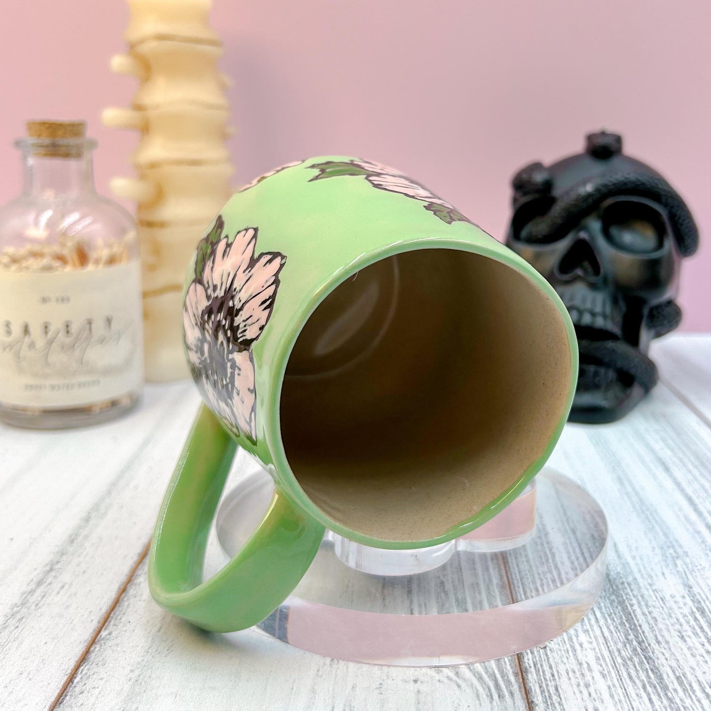 Green Peony Ceramic Mug, Handmade Ceramic Mug, Ceramic Pottery Mugs, Stoneware Mug, Large Coffee Mug, Fun Mug, Flower Coffee mug