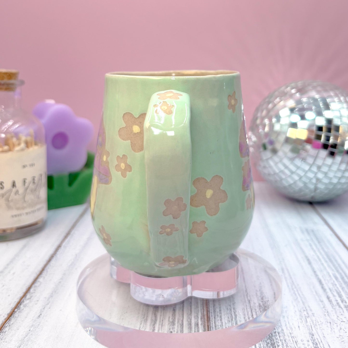 Aqua Mushroom Ceramic Mug, Cottagecore Coffee Mug, Hippie Birthday Gift Friend, Retro Mug, Mushroom Lovers Gift, Gardener Gift