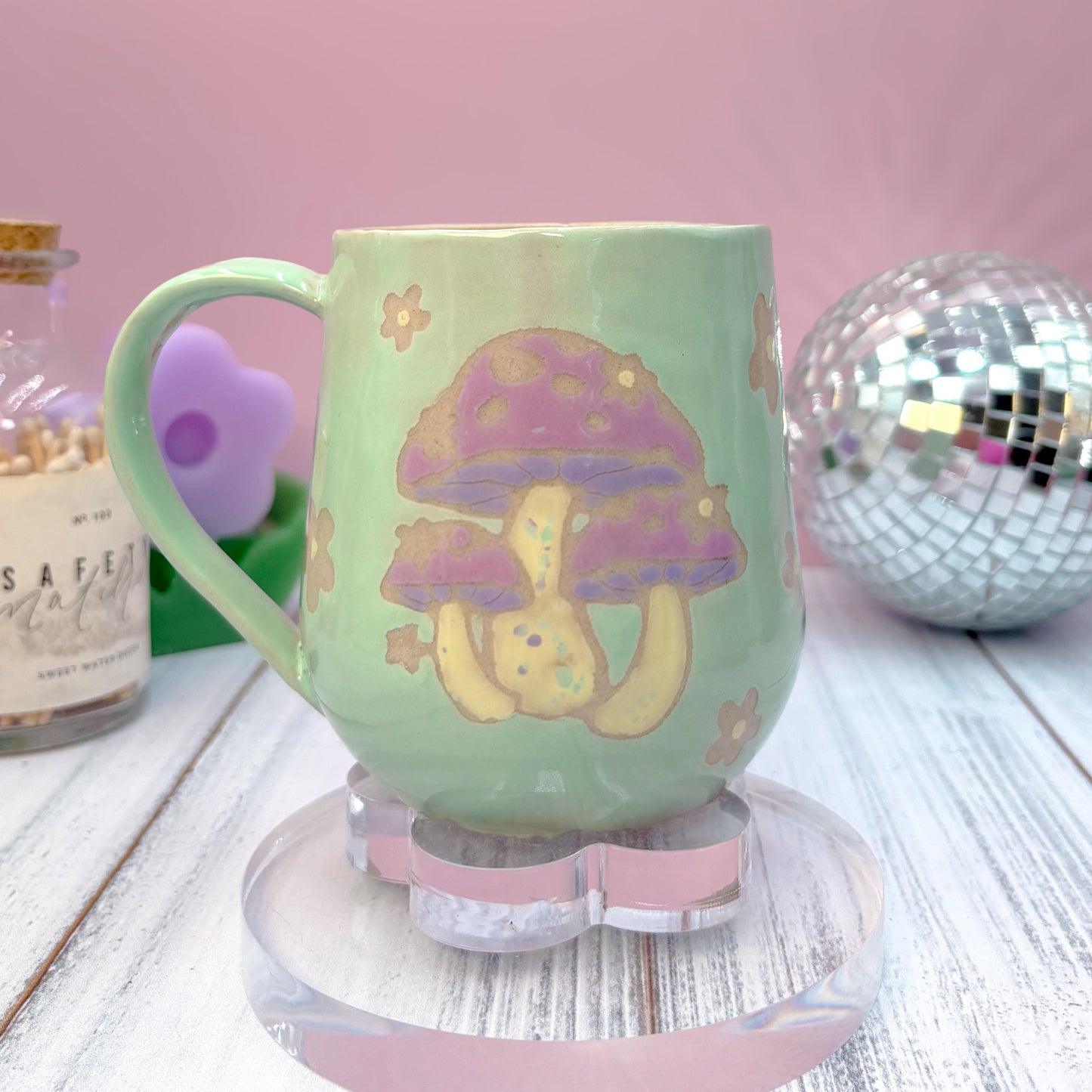Aqua Mushroom Ceramic Mug, Cottagecore Coffee Mug, Hippie Birthday Gift Friend, Retro Mug, Mushroom Lovers Gift, Gardener Gift