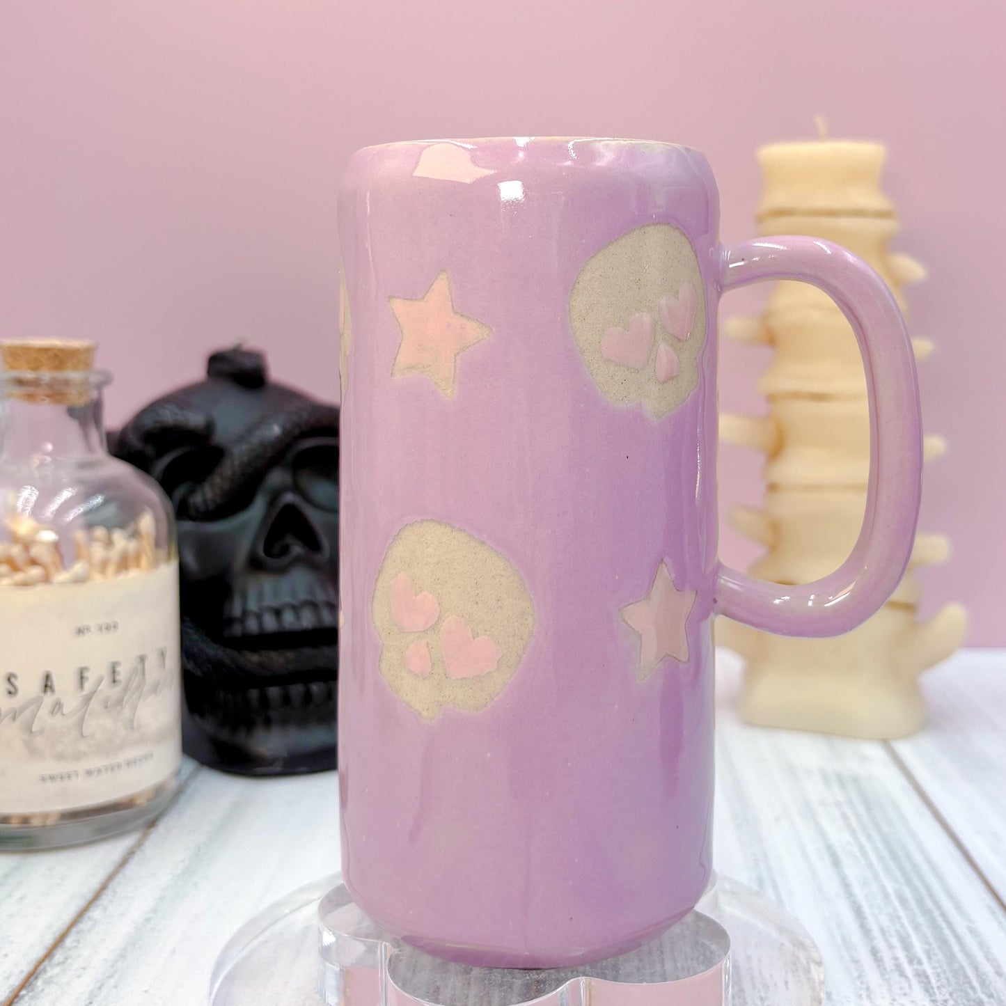 Purple Skull Ceramic Coffee Tumbler Mug, Autumn Gift For Her, Retro Fall Mug, Halloween Gift, Spooky Handmade, Cute Autumn Mugs, Skull mug