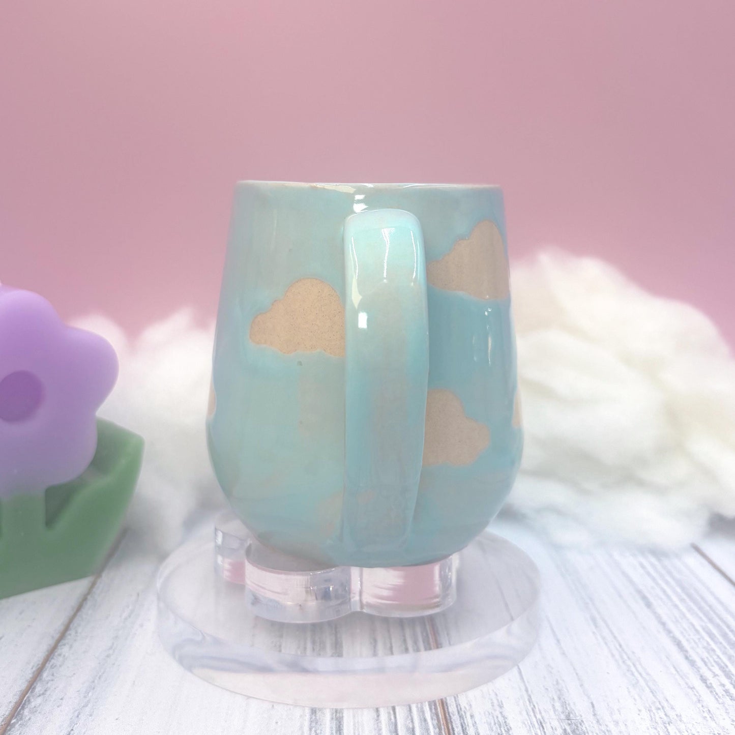 Light Blue Cloud Ceramic Mug, Rainbow Coffee Mug, Groovy Gift for Women, Rainbow Gift For Friend, Cute Mug Handmade, Retro Handmade Cup