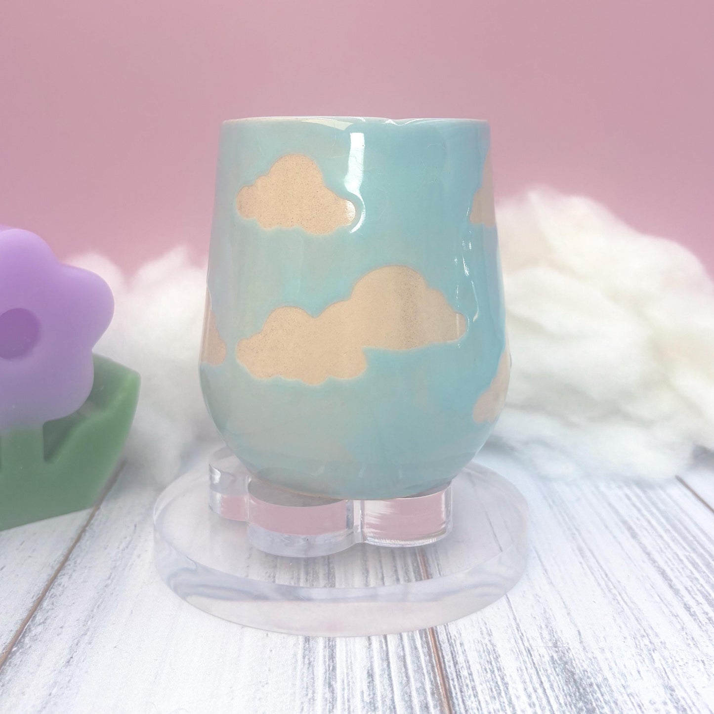 Light Blue Cloud Ceramic Mug, Rainbow Coffee Mug, Groovy Gift for Women, Rainbow Gift For Friend, Cute Mug Handmade, Retro Handmade Cup
