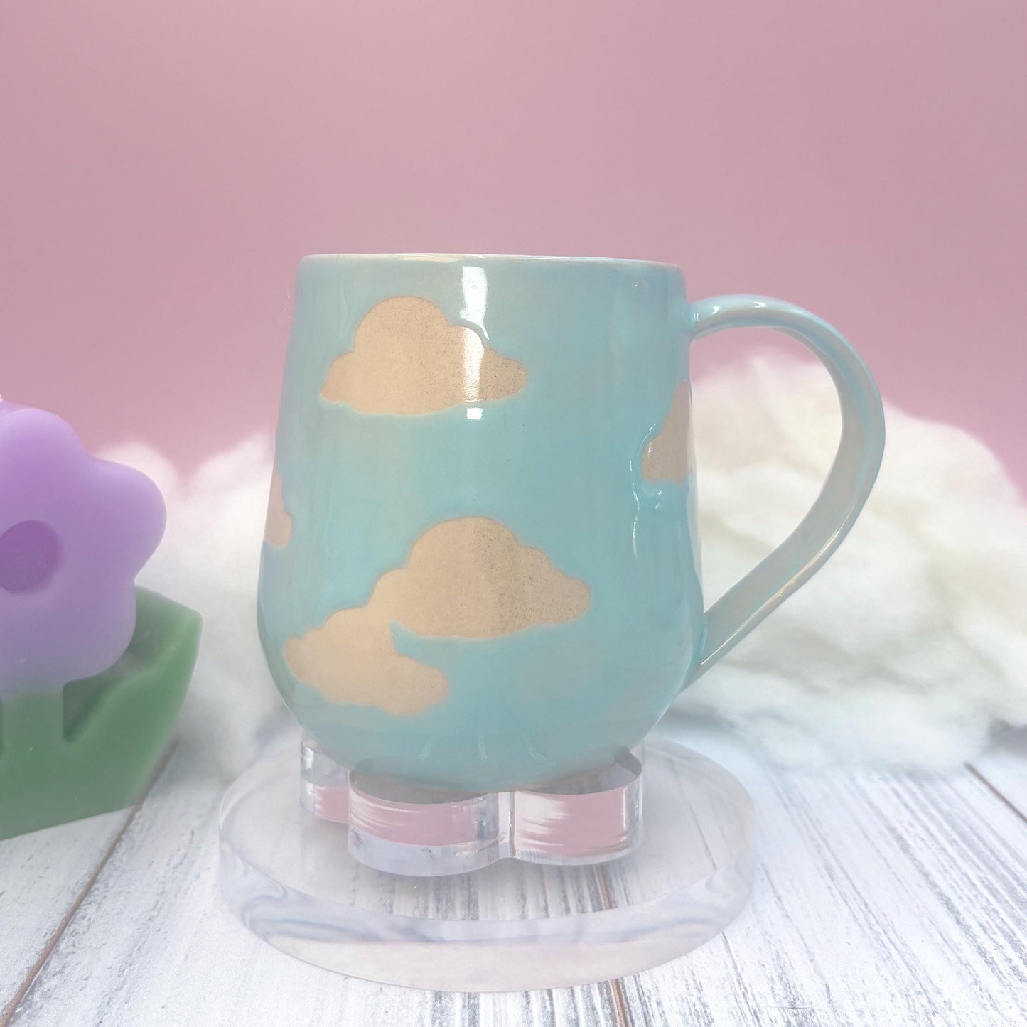 Light Blue Cloud Ceramic Mug, Rainbow Coffee Mug, Groovy Gift for Women, Rainbow Gift For Friend, Cute Mug Handmade, Retro Handmade Cup