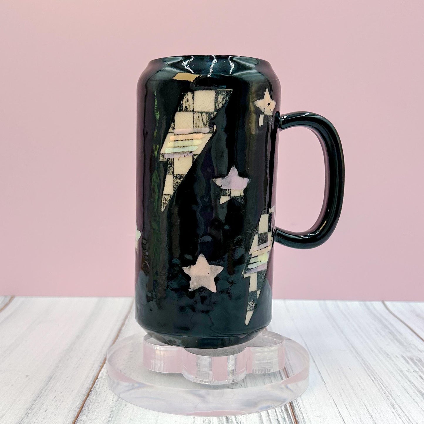 Black Lightning Ceramic Coffee Tumbler Mug, Autumn Gift For Her, Retro Fall Mug, Halloween Gift, Spooky Mug Handmade, Cute Autumn Mug