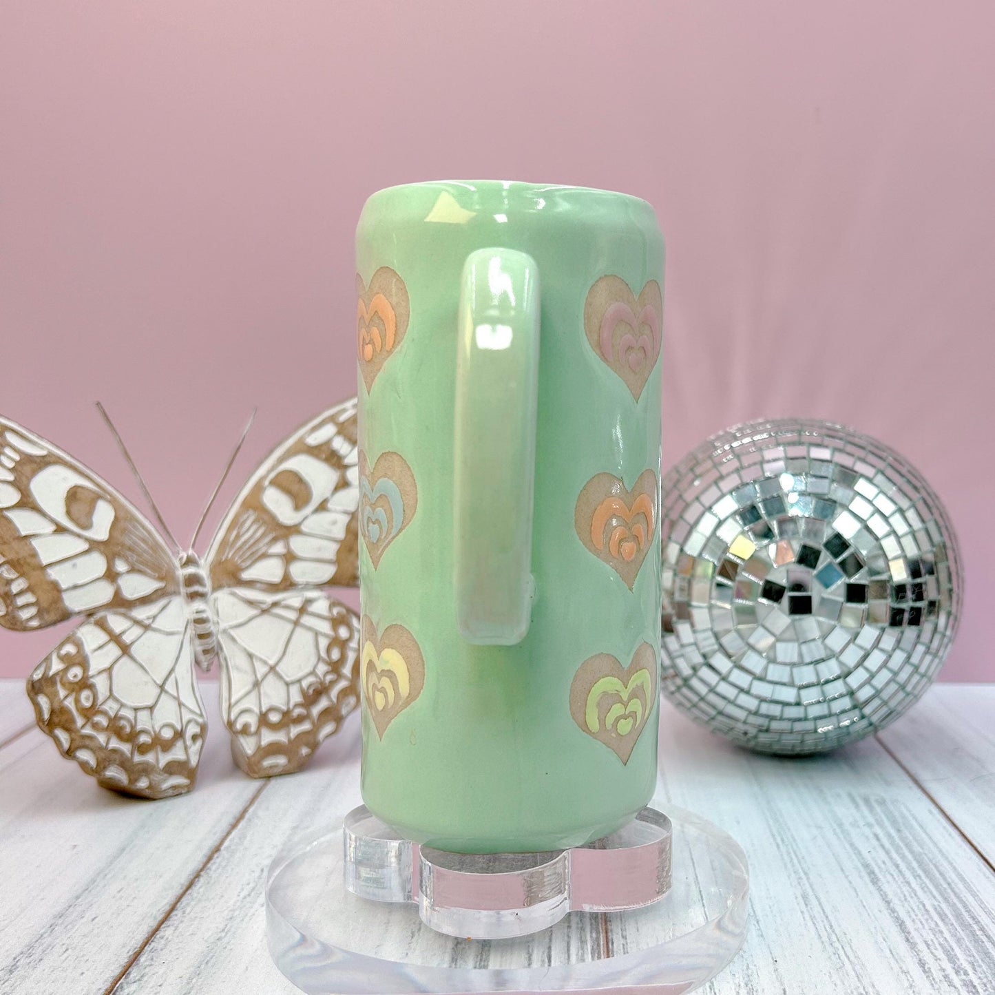 rainbow Heart Ceramic Tumbler Mug, Groovy Gift Women, Heart Gift For Friend, Cute Mug Handmade, Retro Heart Cup, Beer Can Cup, Valentines