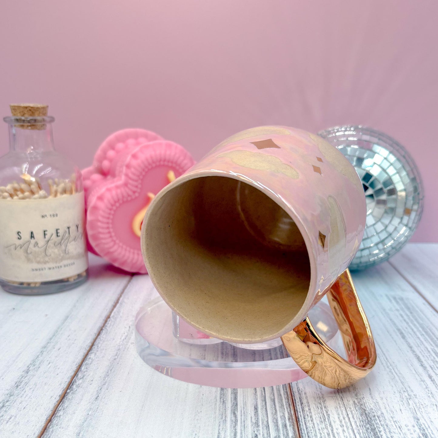 Gold Pink Cloud Sunset Ceramic Mug, Rainbow Coffee Mug, Groovy Gift for Women, Rainbow Gift For Friend, Cute Mug Handmade, Retro Sunset Cup