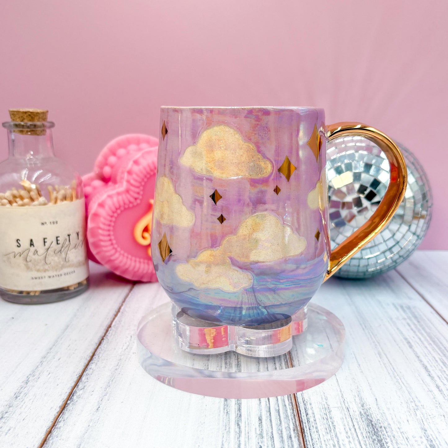Gold Purple Sunset Ceramic Mug, Rainbow Coffee Mug, Groovy Gift for Women, Rainbow Gift For Friend, Cute Mug Handmade, Retro Handmade Cup