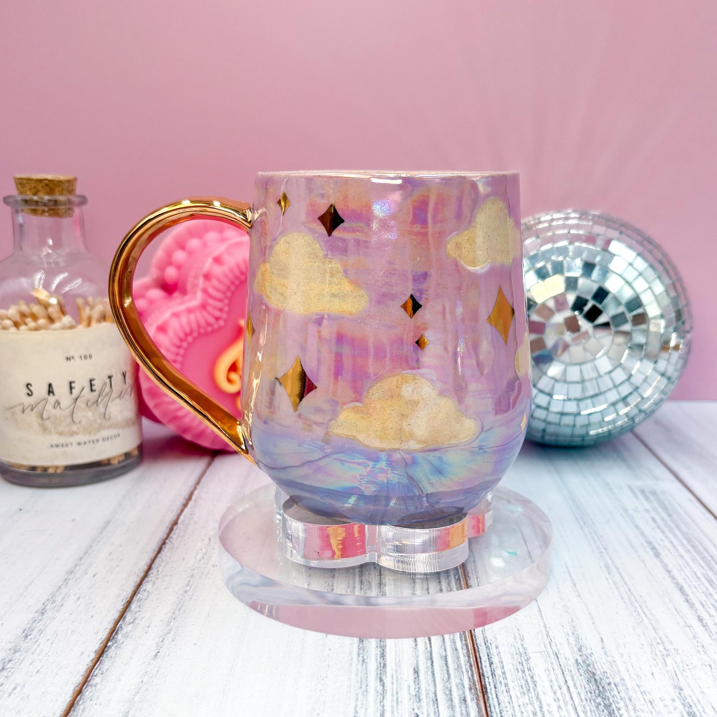 Gold Purple Sunset Ceramic Mug, Rainbow Coffee Mug, Groovy Gift for Women, Rainbow Gift For Friend, Cute Mug Handmade, Retro Handmade Cup