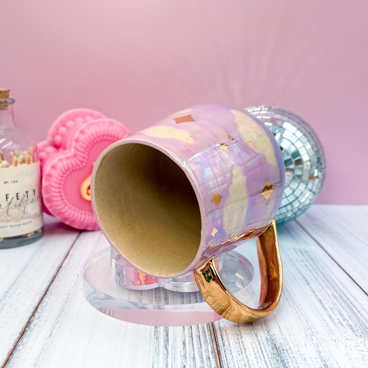 Gold Purple Sunset Ceramic Mug, Rainbow Coffee Mug, Groovy Gift for Women, Rainbow Gift For Friend, Cute Mug Handmade, Retro Handmade Cup