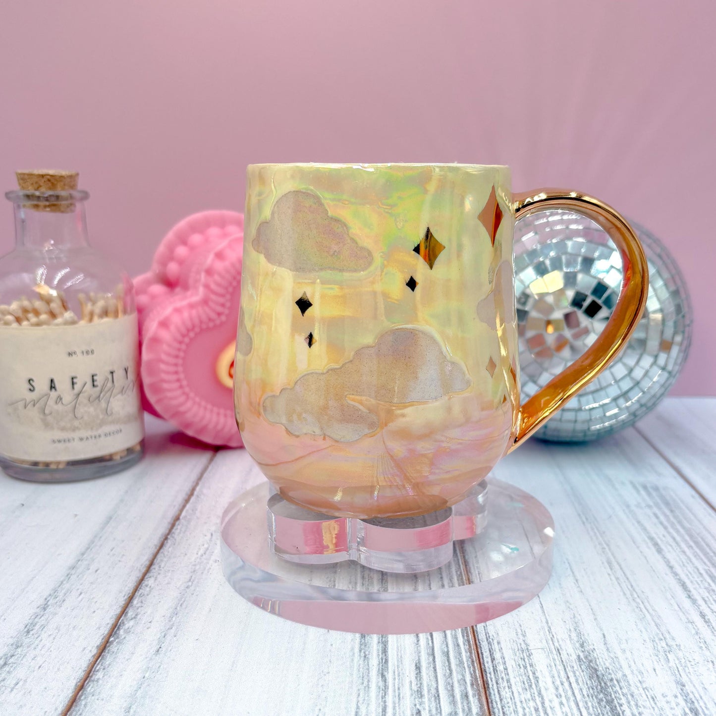 Gold Yellow Sunset Ceramic Mug, Rainbow Coffee Mug, Groovy Gift for Women, Rainbow Gift For Friend, Cute Mug Handmade, Retro Handmade Cup