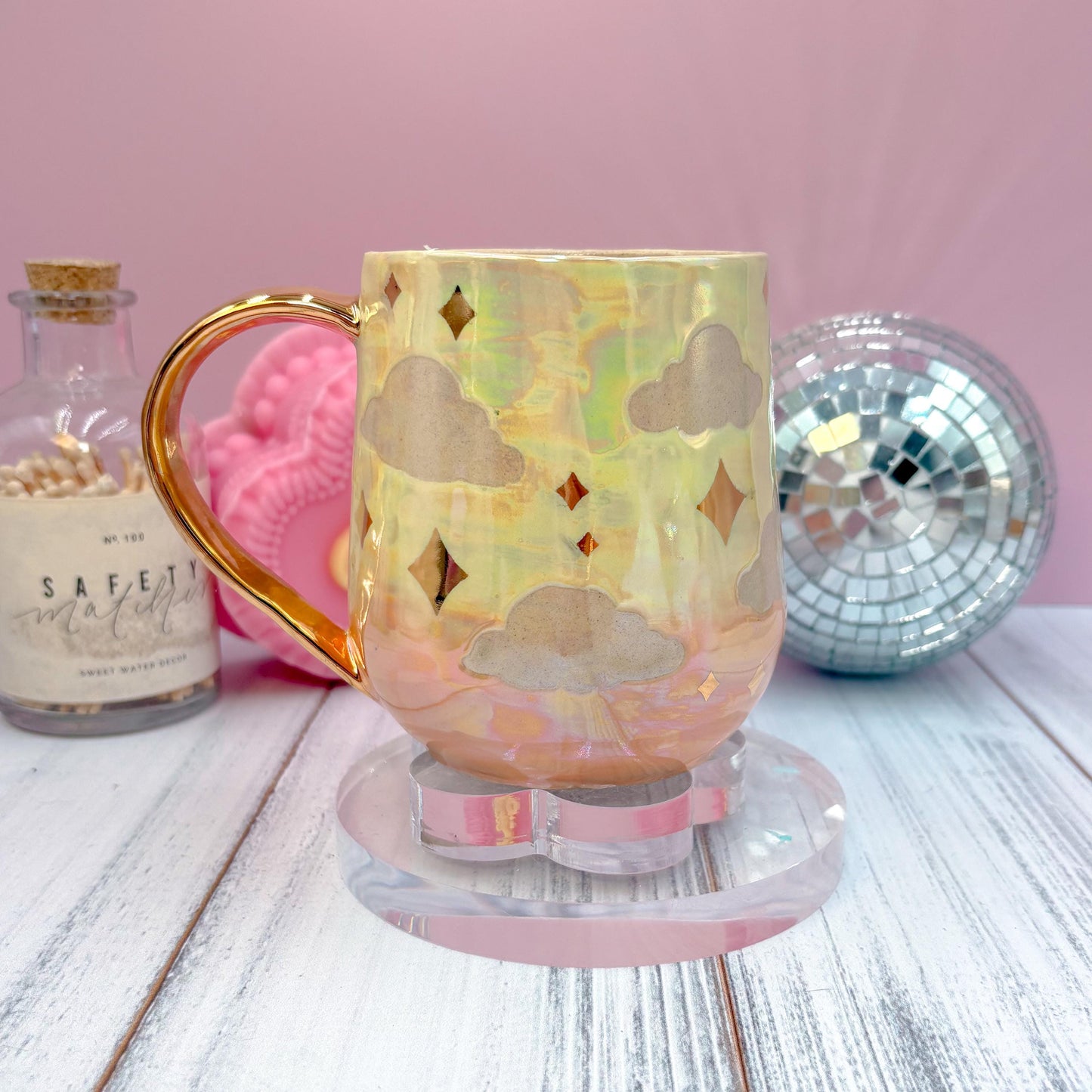Gold Yellow Sunset Ceramic Mug, Rainbow Coffee Mug, Groovy Gift for Women, Rainbow Gift For Friend, Cute Mug Handmade, Retro Handmade Cup