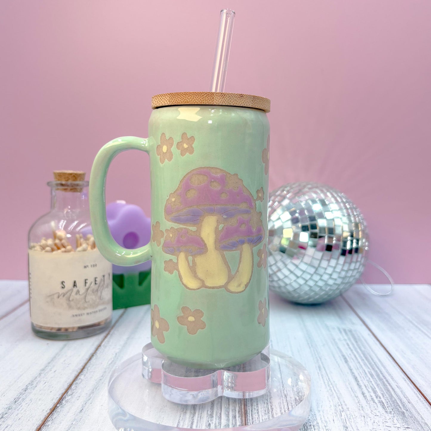 Aqua Mushroom Ceramic Mug, Cottagecore Coffee Mug, Hippie Birthday Gift Friend, Retro Mug, Mushroom Lovers Gift, Gardener Gift