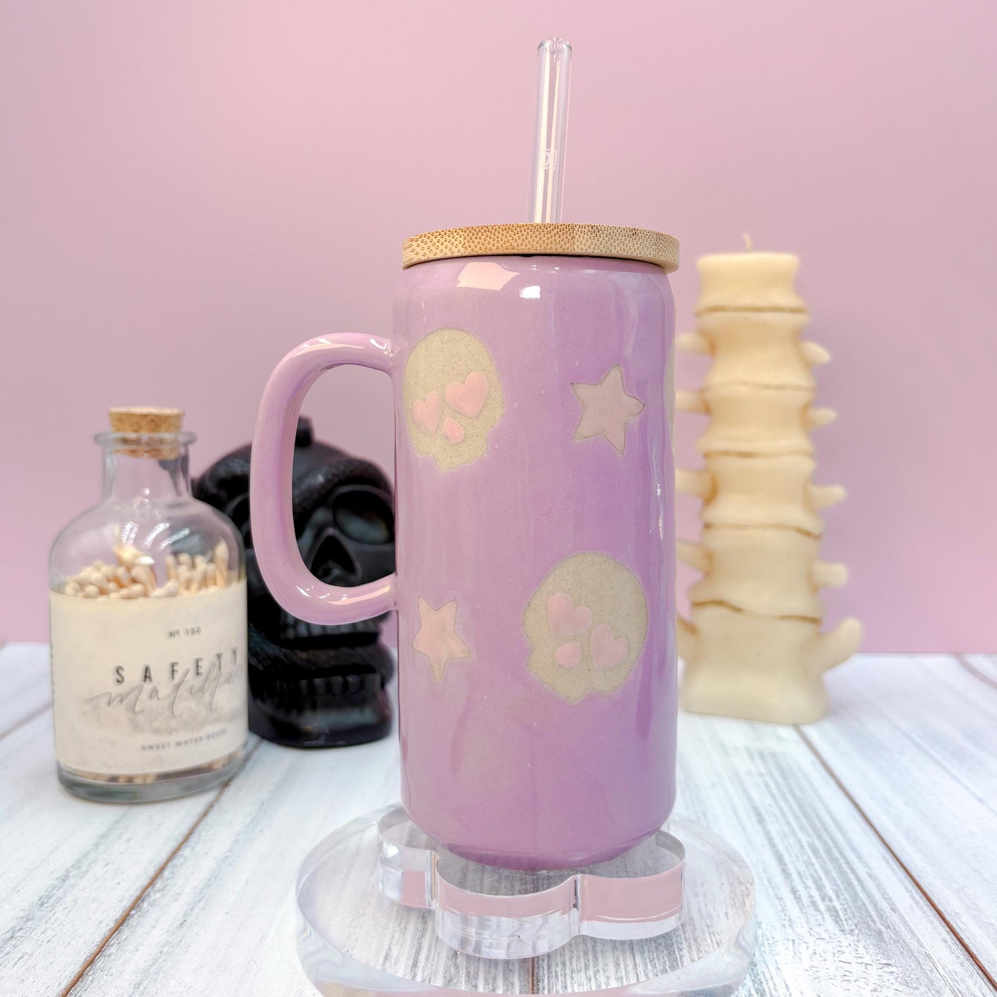 Purple Skull Ceramic Coffee Tumbler Mug, Autumn Gift For Her, Retro Fall Mug, Halloween Gift, Spooky Handmade, Cute Autumn Mugs, Skull mug