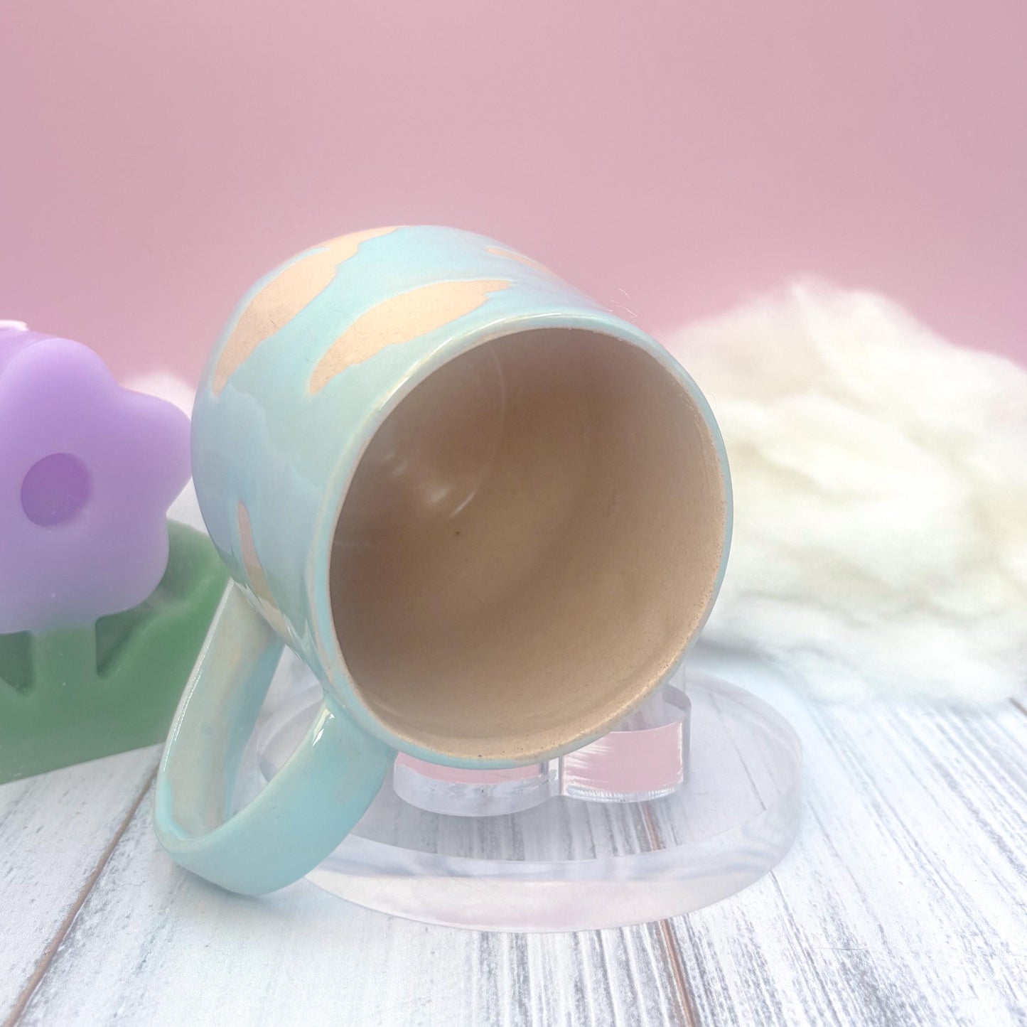 Light Blue Cloud Ceramic Mug, Rainbow Coffee Mug, Groovy Gift for Women, Rainbow Gift For Friend, Cute Mug Handmade, Retro Handmade Cup