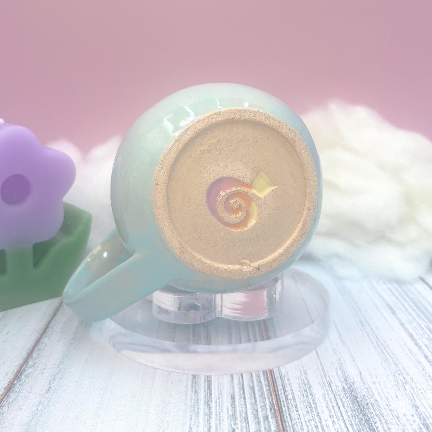 Light Blue Cloud Ceramic Mug, Rainbow Coffee Mug, Groovy Gift for Women, Rainbow Gift For Friend, Cute Mug Handmade, Retro Handmade Cup